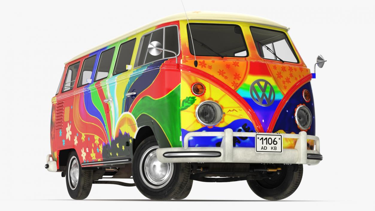 3D Hippie Volkswagen Bus Rigged model