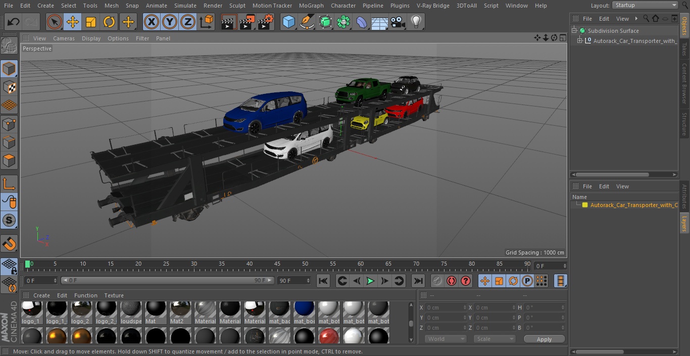 Autorack Car Transporter with Cars 3D model