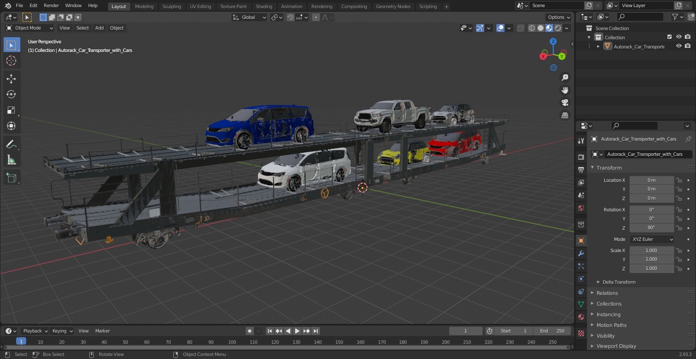 Autorack Car Transporter with Cars 3D model