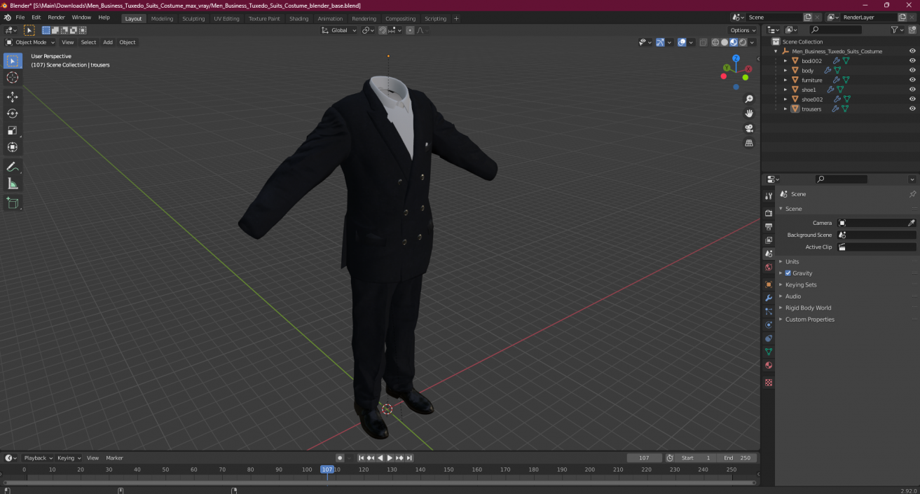 3D Men Business Tuxedo Suits Costume model