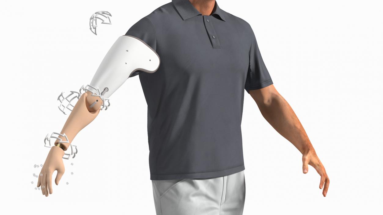 Man with Prosthetic Arm Fur Rigged 3D model