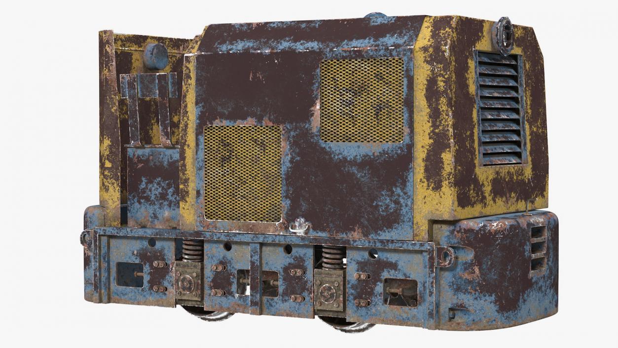 Mining Locomotive with Minecart on Railway Section Rusted 3D