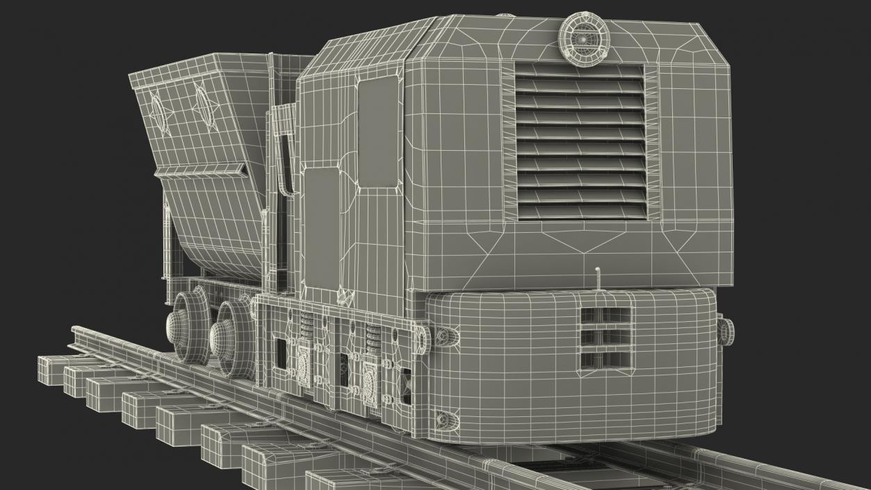 Mining Locomotive with Minecart on Railway Section Rusted 3D