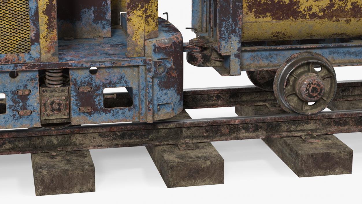 Mining Locomotive with Minecart on Railway Section Rusted 3D