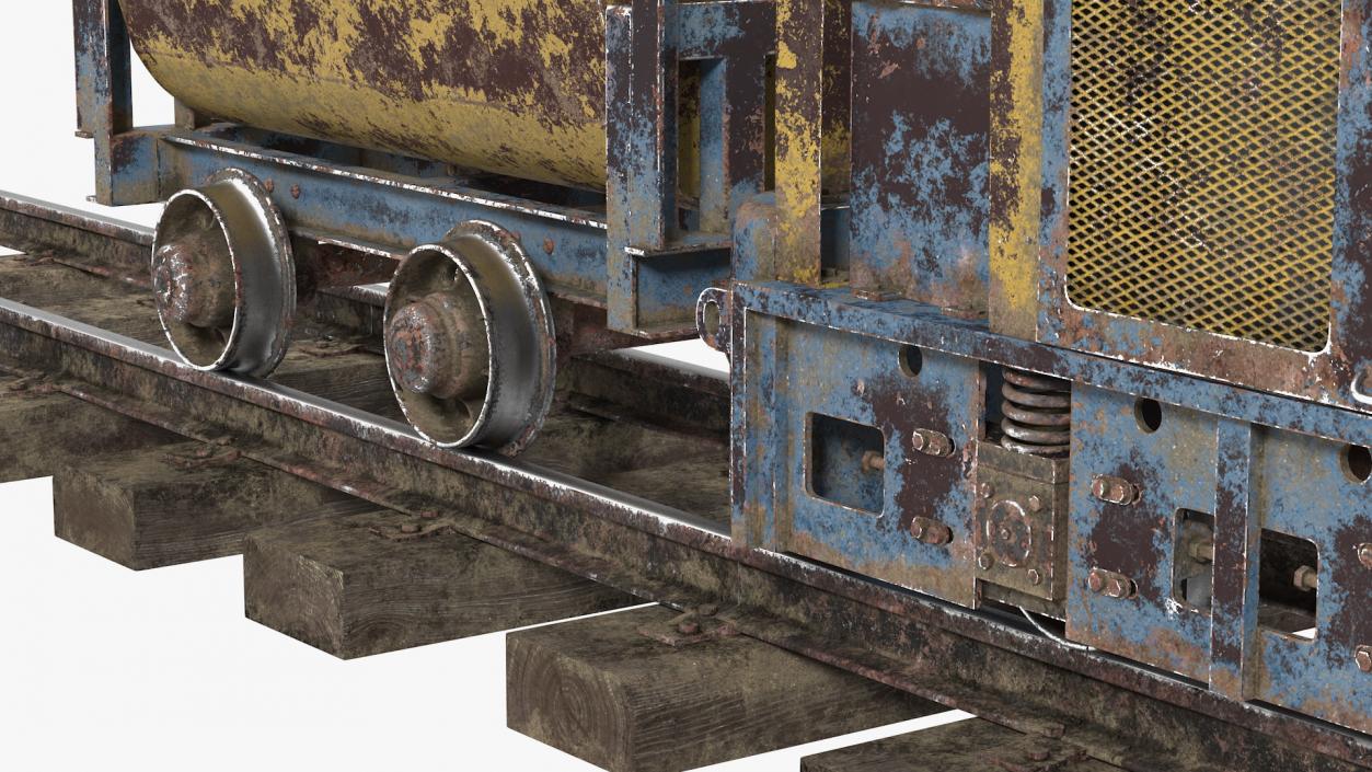 Mining Locomotive with Minecart on Railway Section Rusted 3D