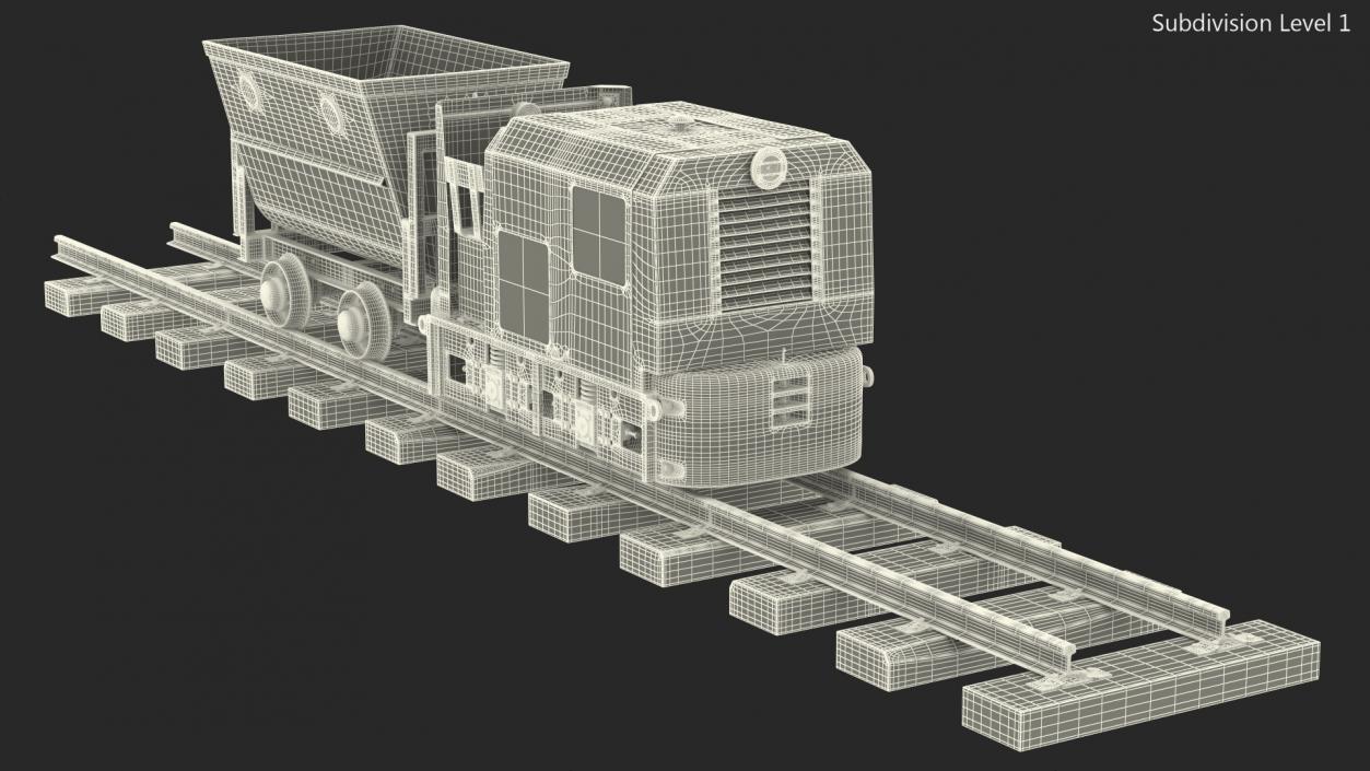 Mining Locomotive with Minecart on Railway Section Rusted 3D