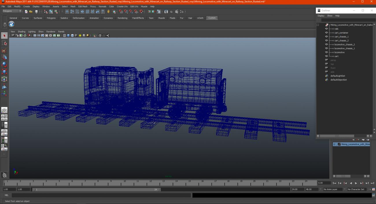 Mining Locomotive with Minecart on Railway Section Rusted 3D