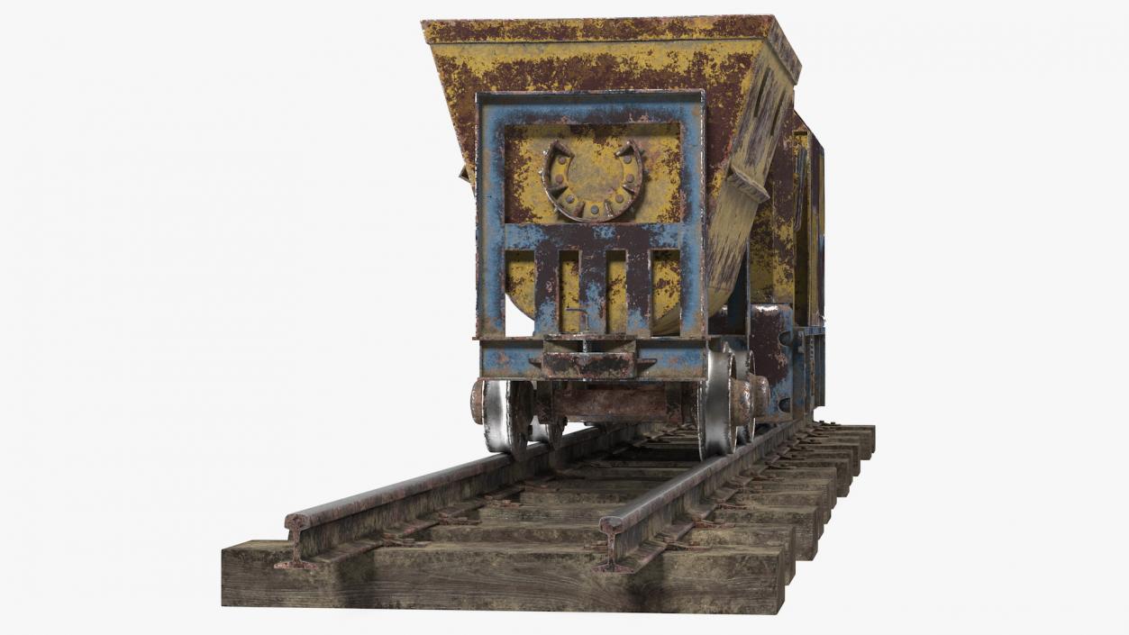 Mining Locomotive with Minecart on Railway Section Rusted 3D