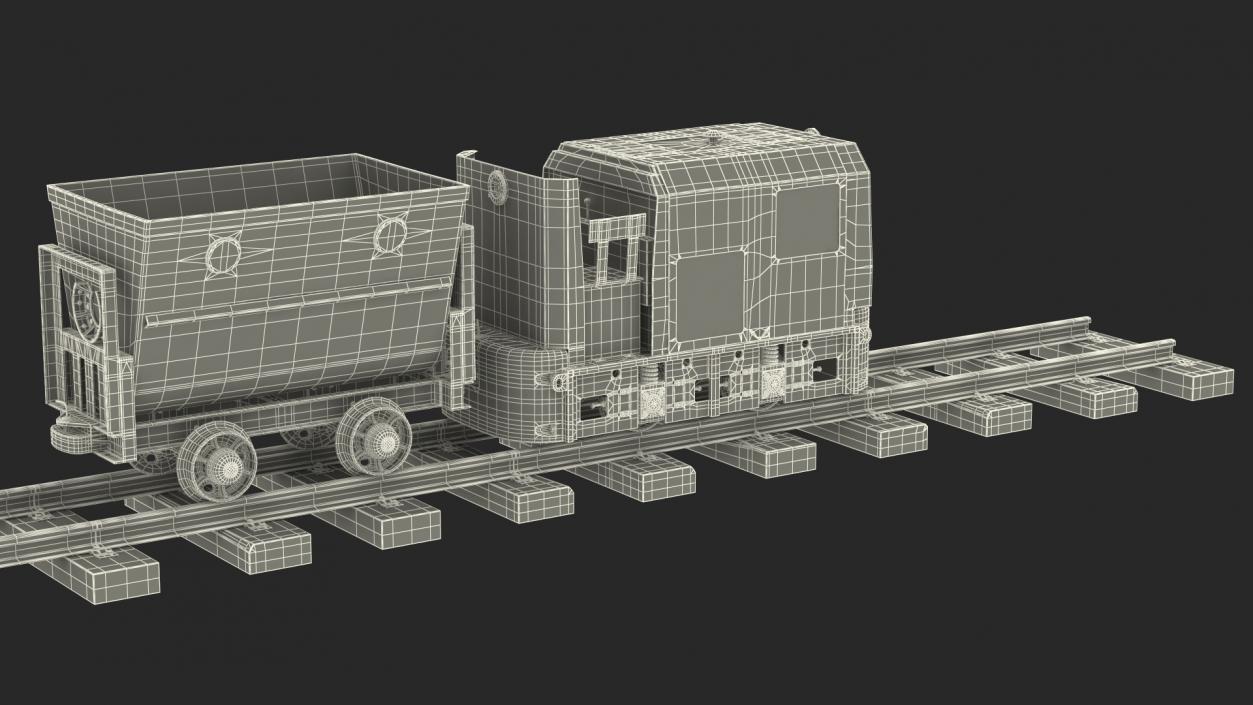 Mining Locomotive with Minecart on Railway Section Rusted 3D