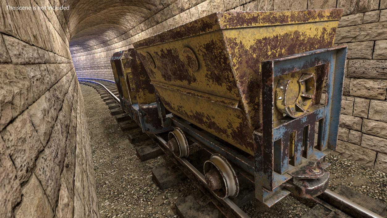 Mining Locomotive with Minecart on Railway Section Rusted 3D