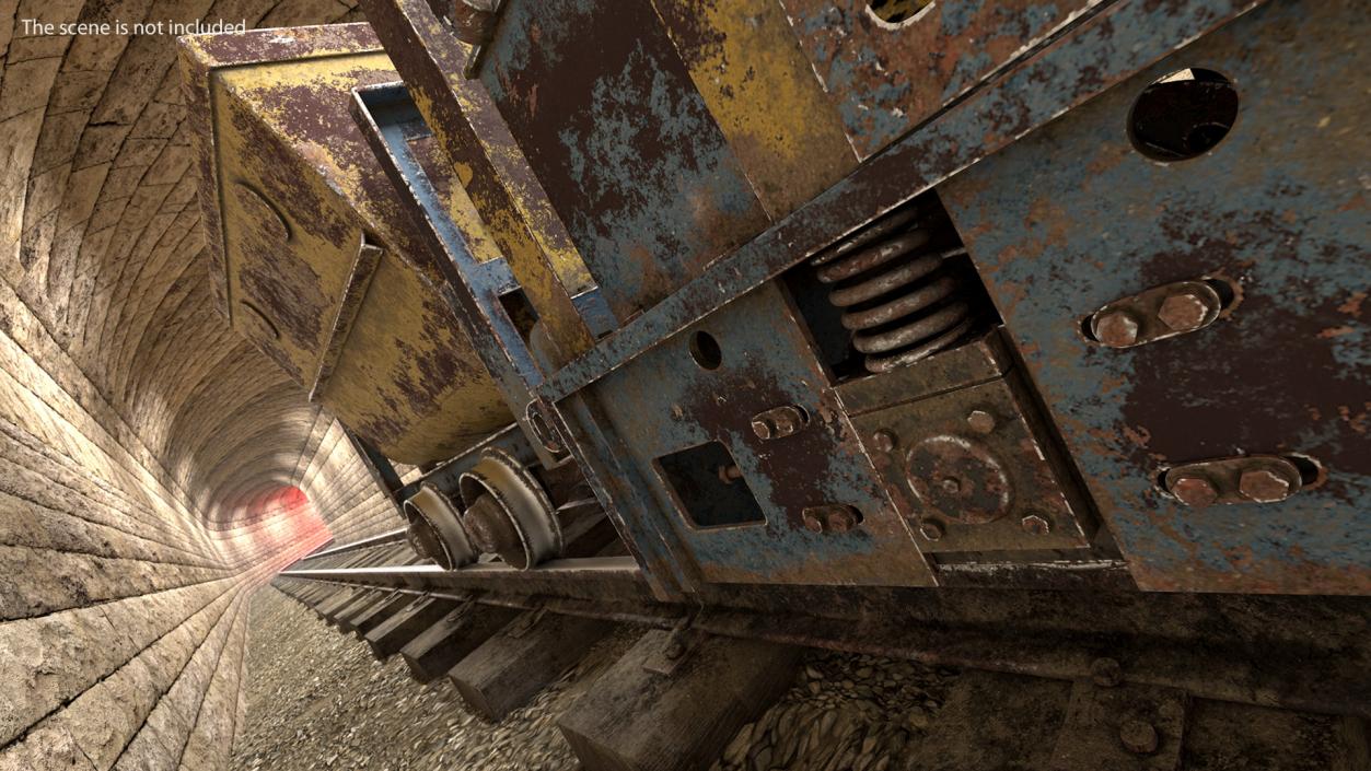 Mining Locomotive with Minecart on Railway Section Rusted 3D