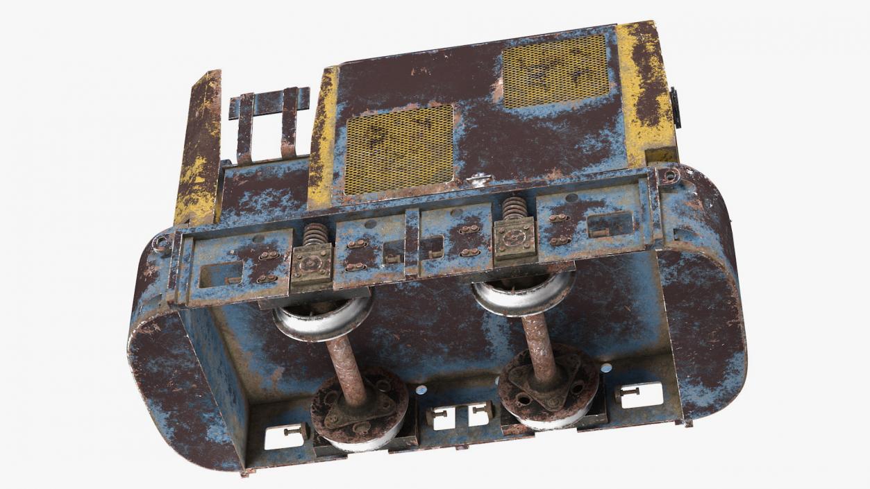 Mining Locomotive with Minecart on Railway Section Rusted 3D