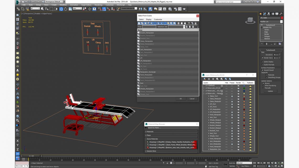 QuickJack Motorcycle Lift Adapter Kit Rigged 3D model