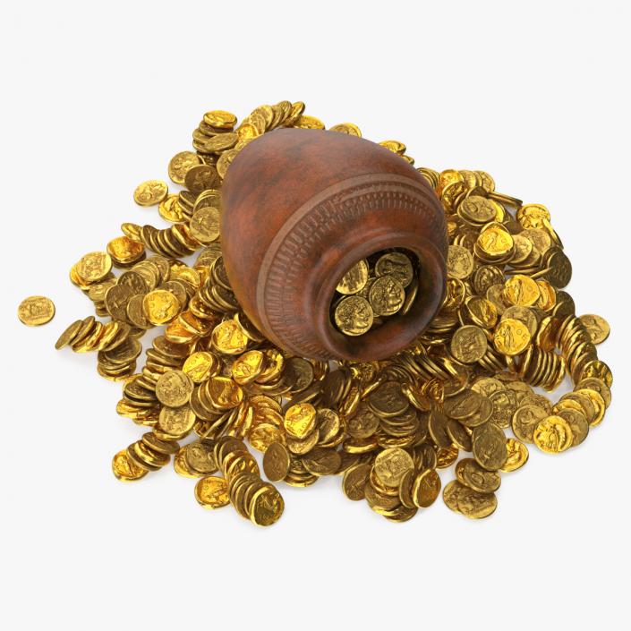 3D model Gold Coins in Treasure Old Clay Pot