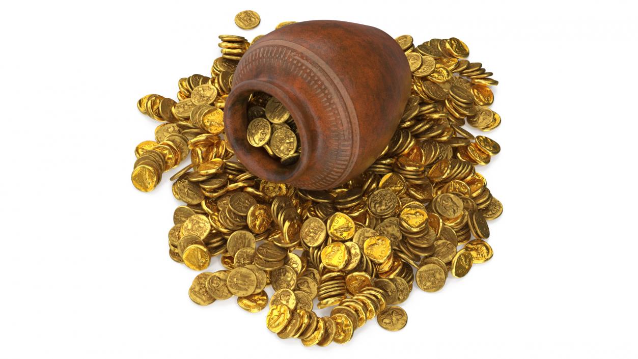 3D model Gold Coins in Treasure Old Clay Pot