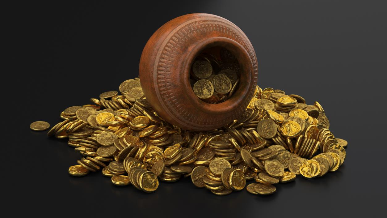 3D model Gold Coins in Treasure Old Clay Pot