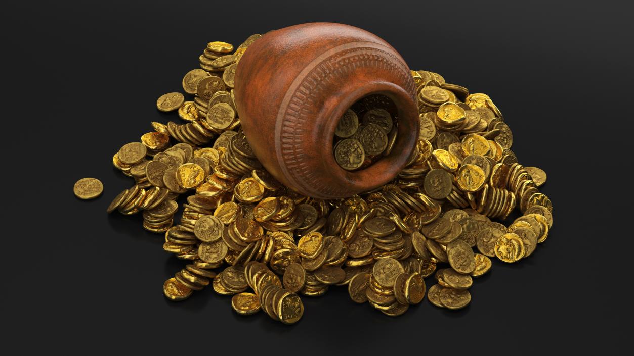 3D model Gold Coins in Treasure Old Clay Pot