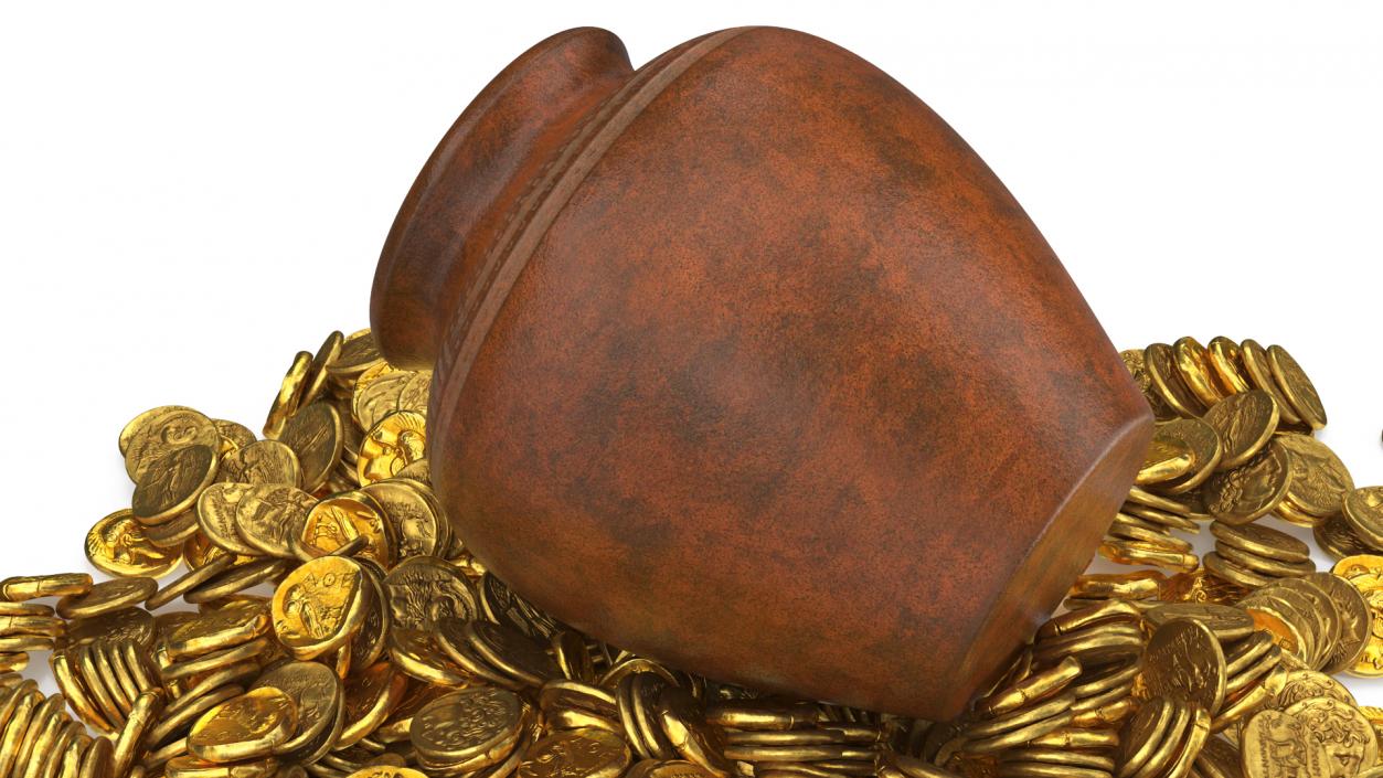 3D model Gold Coins in Treasure Old Clay Pot