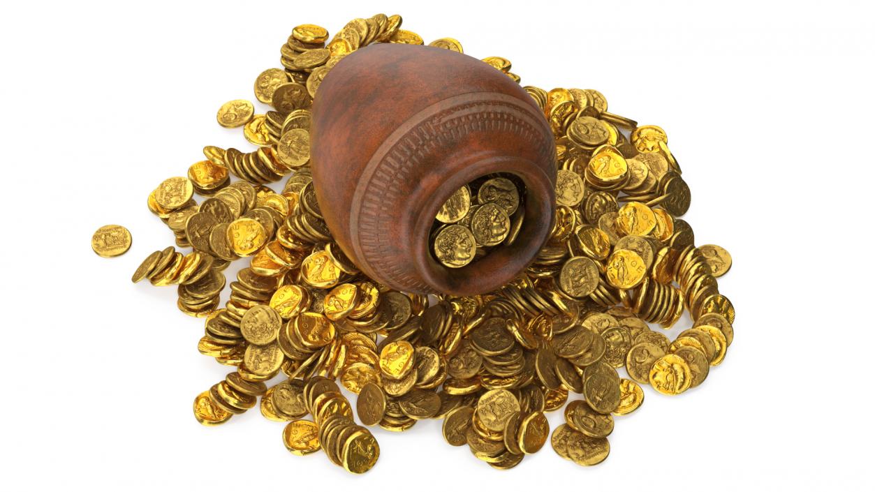 3D model Gold Coins in Treasure Old Clay Pot