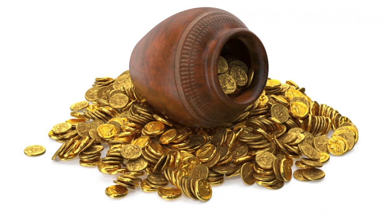 3D model Gold Coins in Treasure Old Clay Pot