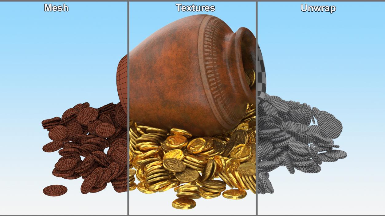 3D model Gold Coins in Treasure Old Clay Pot