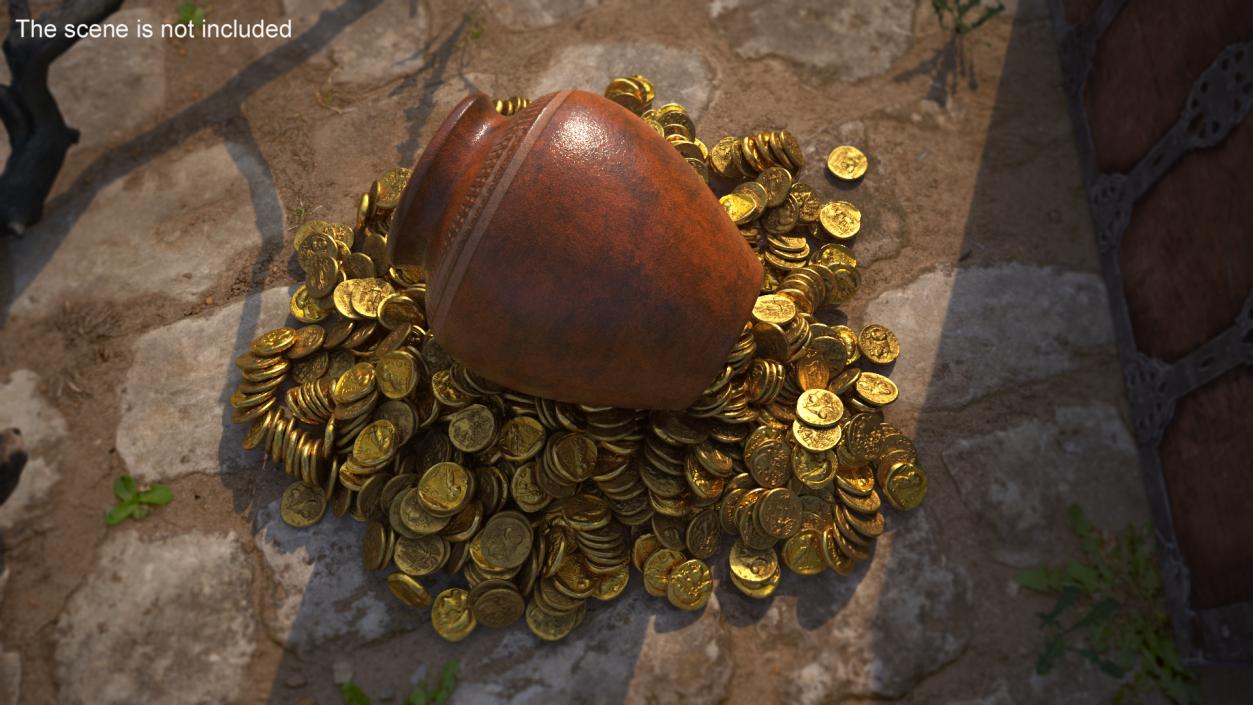 3D model Gold Coins in Treasure Old Clay Pot