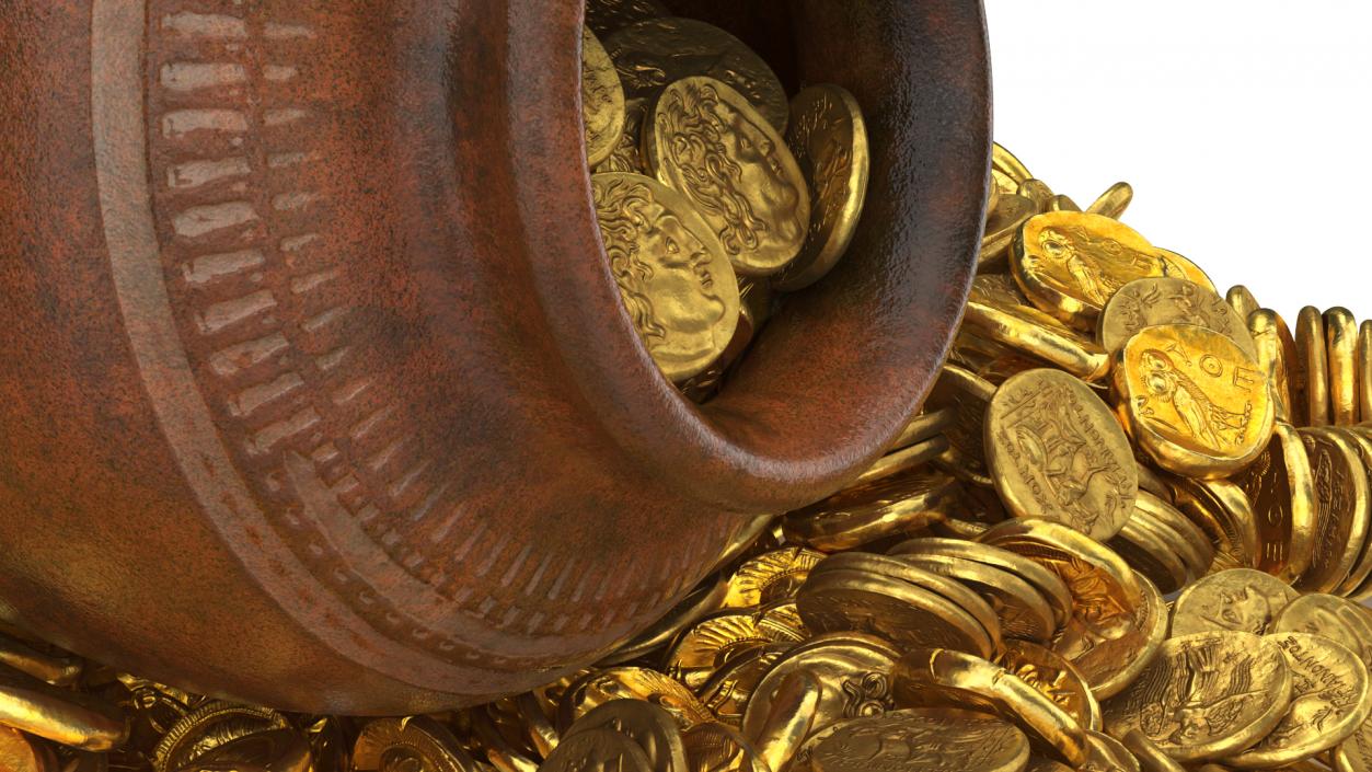 3D model Gold Coins in Treasure Old Clay Pot