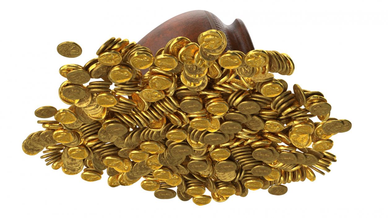 3D model Gold Coins in Treasure Old Clay Pot