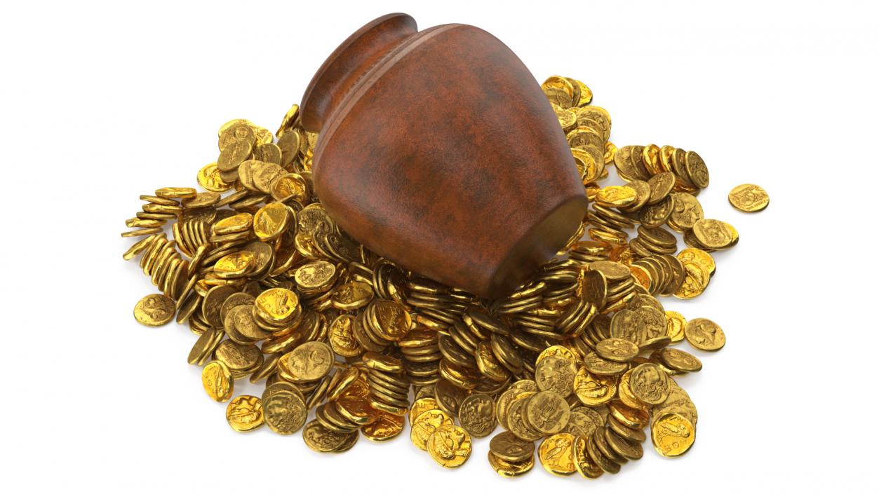 3D model Gold Coins in Treasure Old Clay Pot