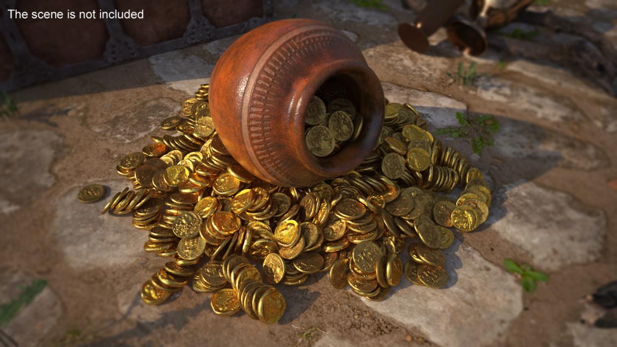 3D model Gold Coins in Treasure Old Clay Pot