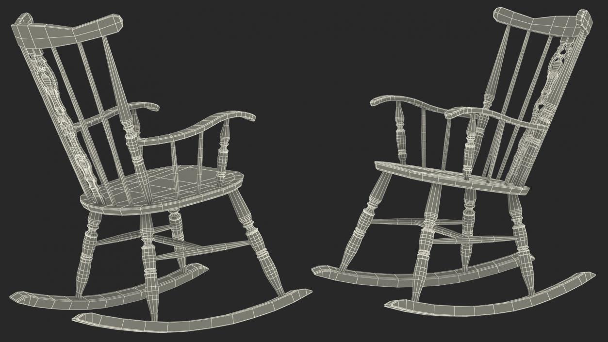 3D Vintage Wooden Rocking Chair model