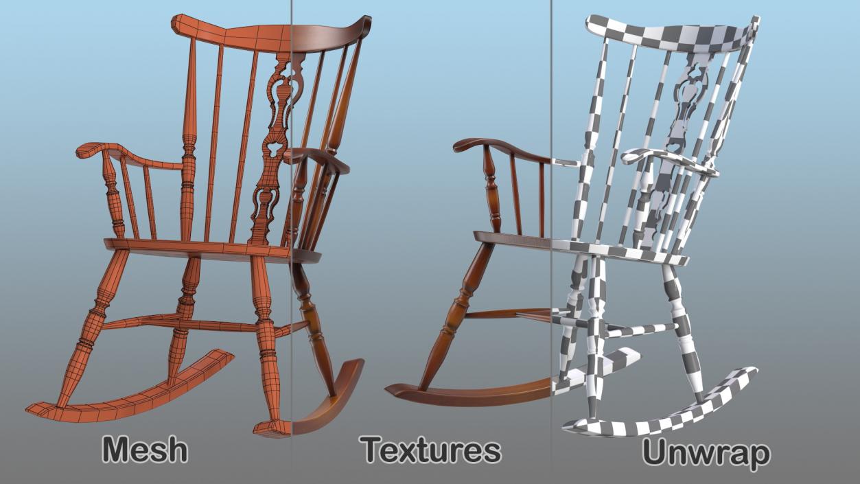 3D Vintage Wooden Rocking Chair model