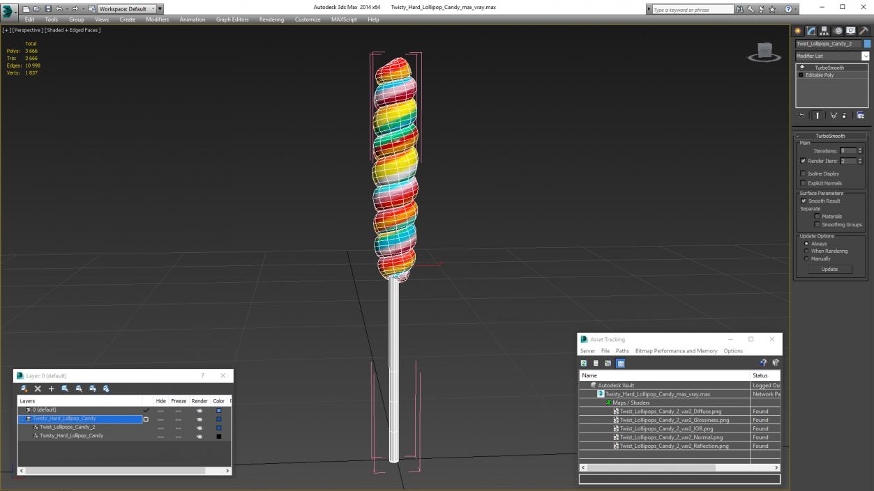 3D Twisty Hard Lollipop Candy