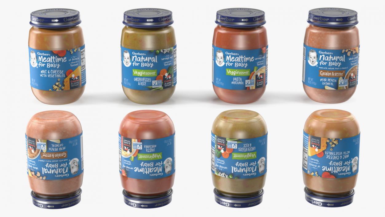 3D model Gerber Mealtime Puree Baby Food Jars Set 170g