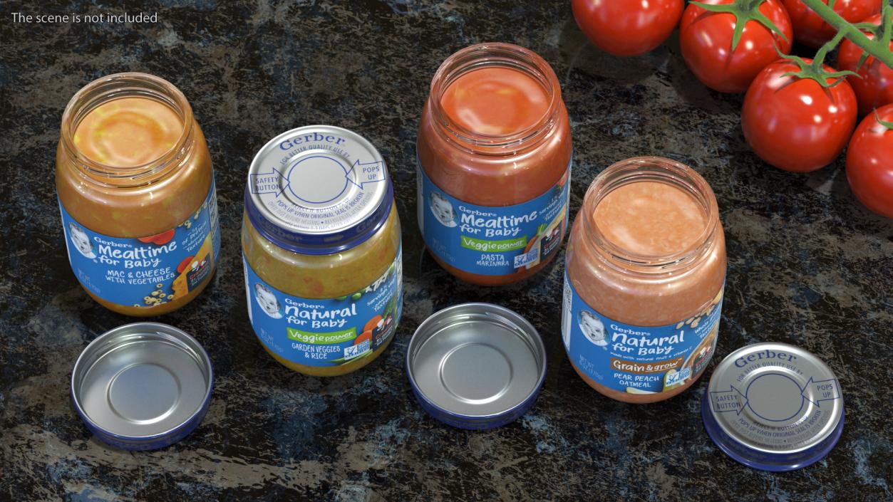 3D model Gerber Mealtime Puree Baby Food Jars Set 170g