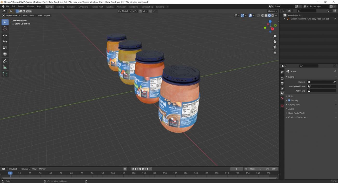 3D model Gerber Mealtime Puree Baby Food Jars Set 170g