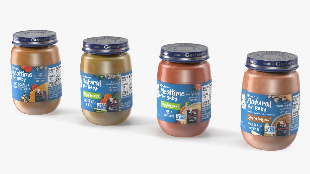 3D model Gerber Mealtime Puree Baby Food Jars Set 170g