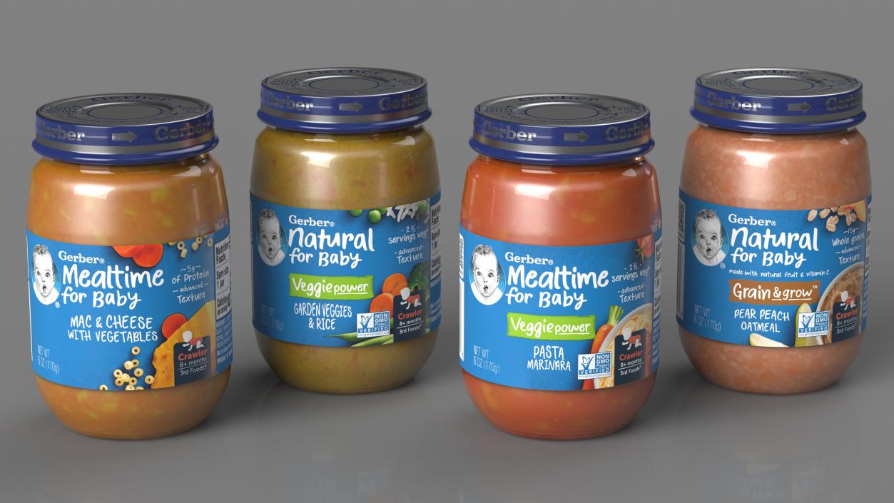 3D model Gerber Mealtime Puree Baby Food Jars Set 170g