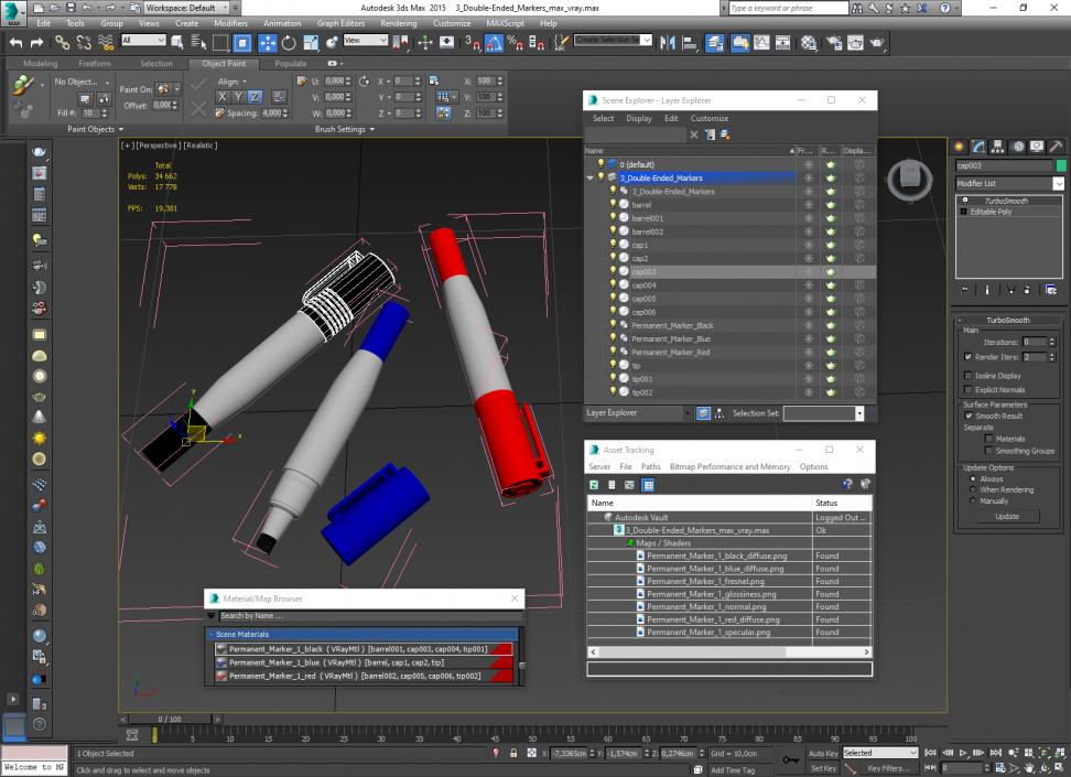 3 Double-Ended Markers 3D