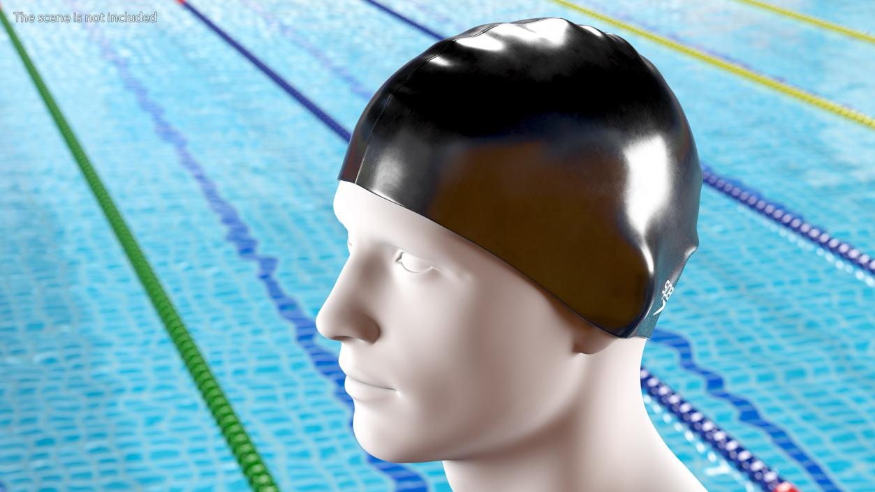 Speedo Black Silicone Swimming Cap on Mannequin 3D