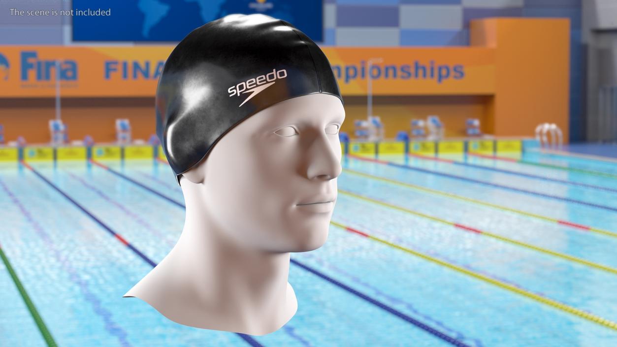 Speedo Black Silicone Swimming Cap on Mannequin 3D