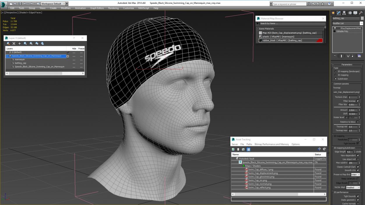 Speedo Black Silicone Swimming Cap on Mannequin 3D