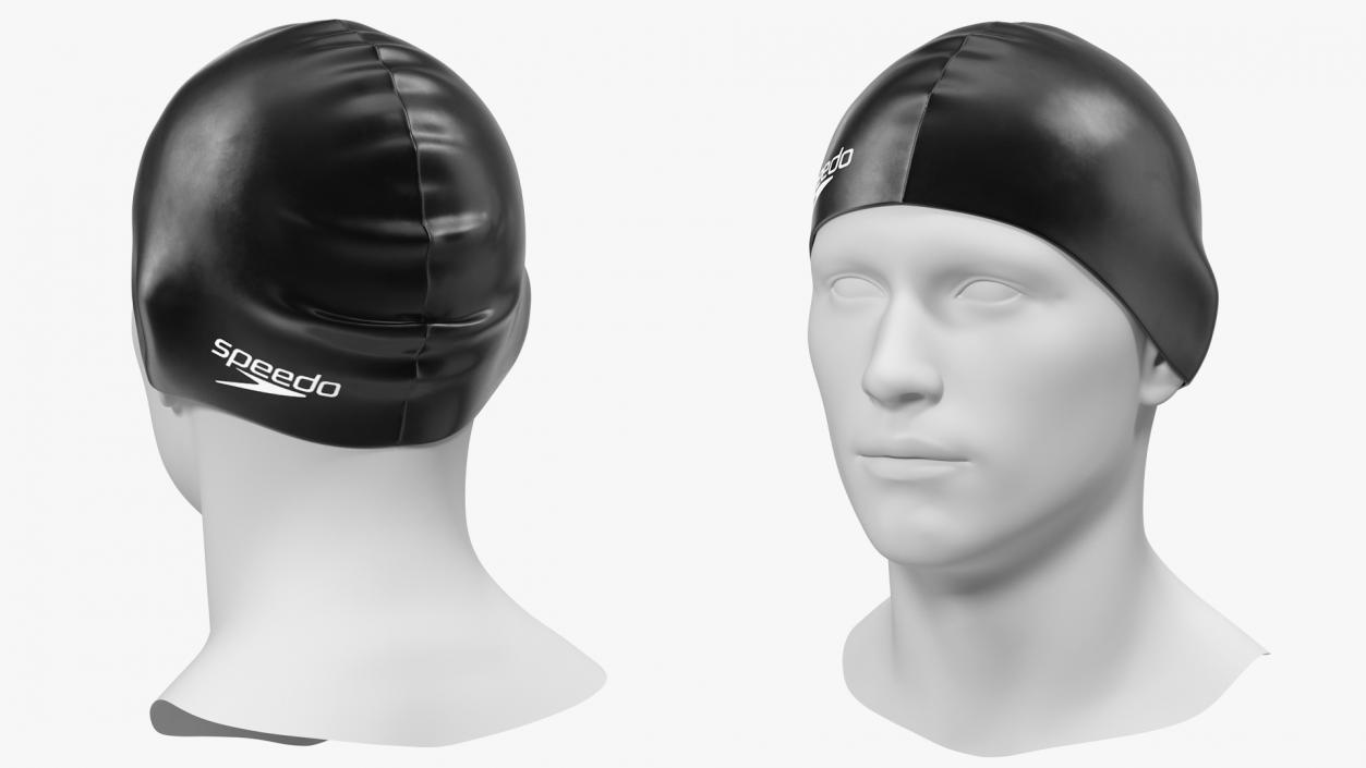 Speedo Black Silicone Swimming Cap on Mannequin 3D