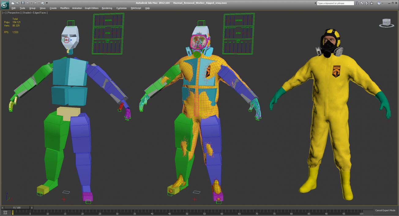 3D Hazmat Removal Worker Rigged model