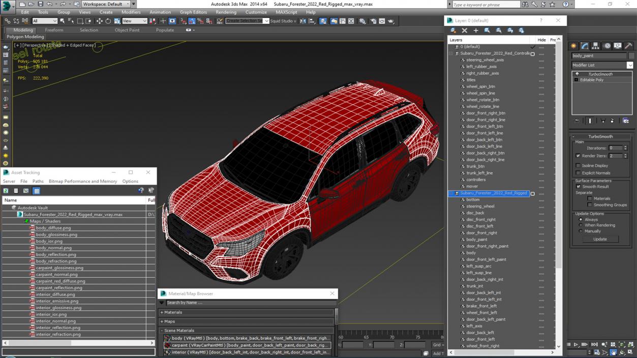 3D model Subaru Forester 2022 Red Rigged for Maya