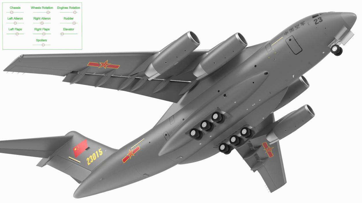 Xian Y20 Large Military Transport Aircraft Rigged 3D model