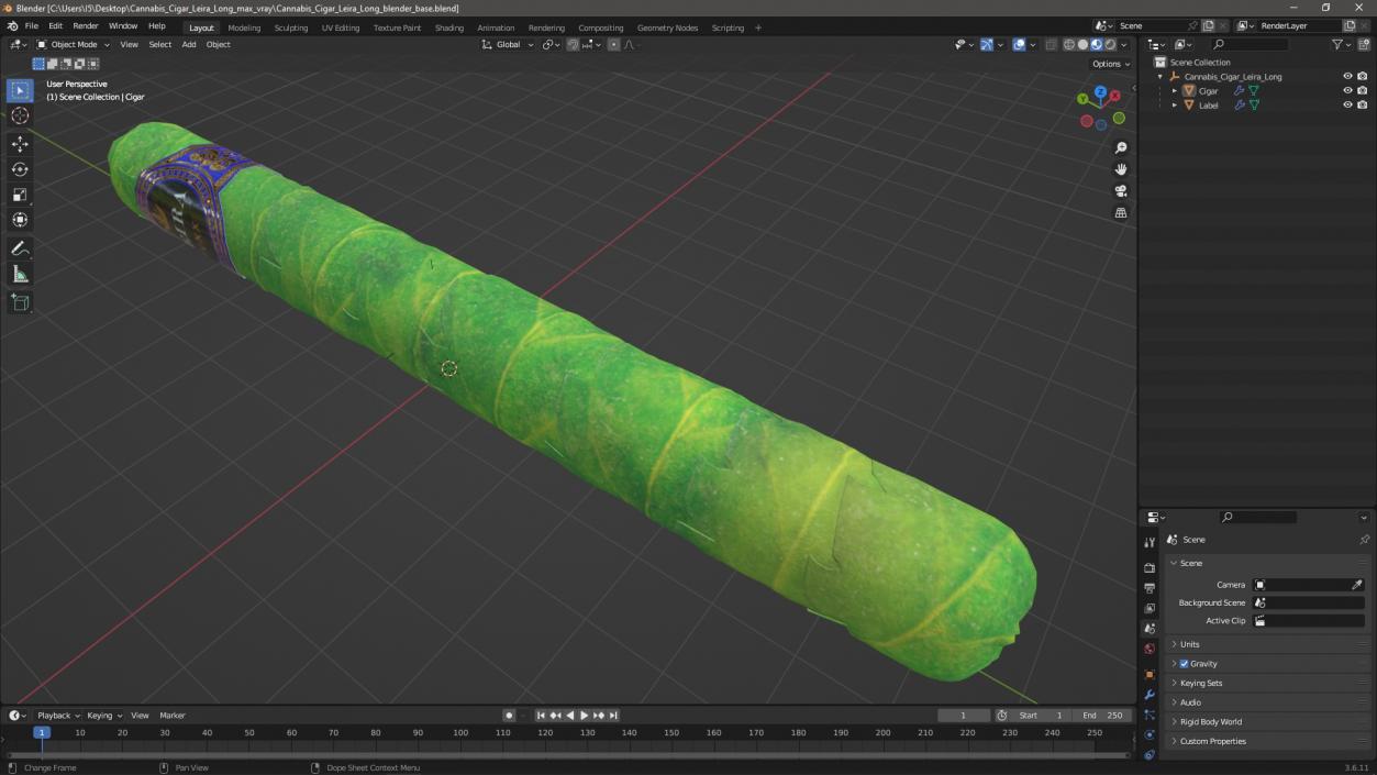 3D model Cannabis Cigar Leira Long