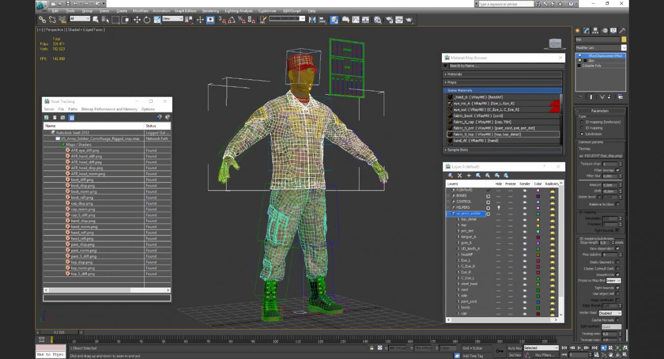 3D US Army Soldier Camofluage Rigged model