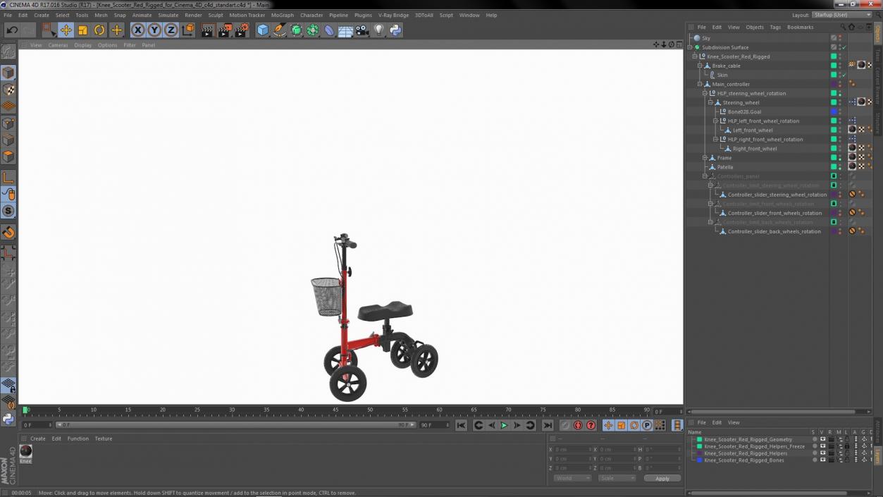 Knee Scooter Red Rigged for Cinema 4D 3D