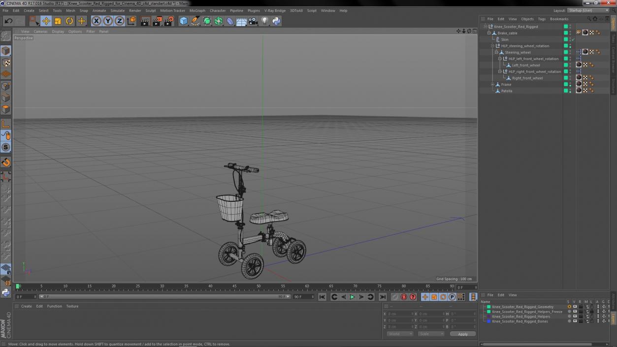 Knee Scooter Red Rigged for Cinema 4D 3D